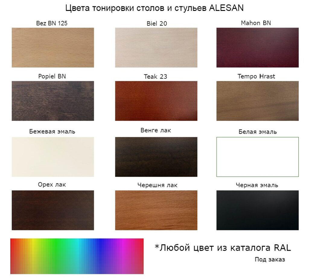 Цвета крашения стульев